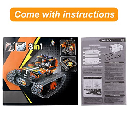 BIRANCO. STEM Remote Control Building Kit 3 in 1 RC Tracked Racer/Tank/Robot Engineering Toys, Science Construction Play Set, Toy Car Christmas for Boys & Girls Age 8-12 (392pcs) - color: Orange