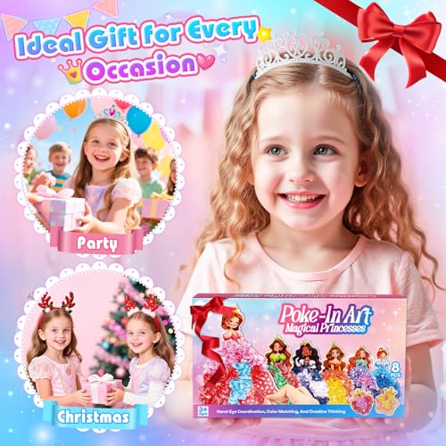 MDINGTD Poke Art Princess Craft Kits - DIY Magical Princesses, Mess-Free Creative Activity Arts and Crafts for Kids Ages 3-12, Birthday Christmas Gifts & Party Favors for Girls & Boys - style: Magical Princesses