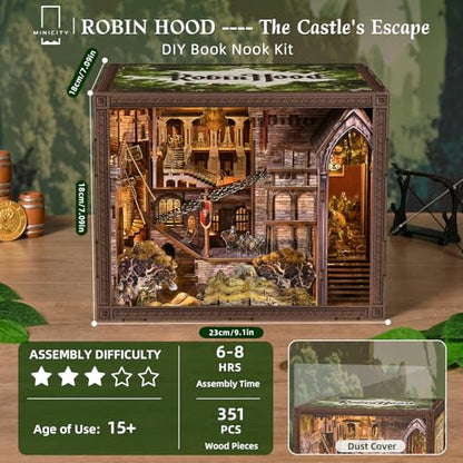MiniCity Robin Hood Escape Book Nook Kit, DIY 3D Bookshelf Insert with LED - color: Robin Hood