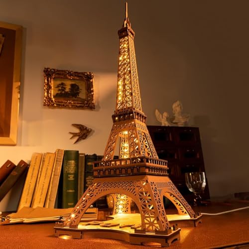 ROBOTIME 3D Puzzle for Adults DIY Model Building Kit Wooden Eiffel Tower Craft Kit Architecture Toy Set Brain Teaser Gifts for Friend