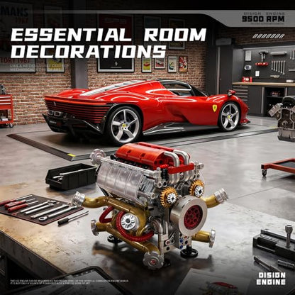 V12 Engine Model that Runs, Build Your Own Visible Car Motor Building Set