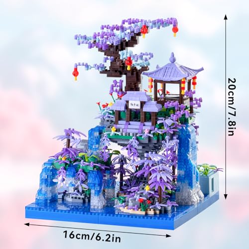 CAXIMSY Cherry Blossom Tree House Micro Building Blocks Set,Peach Blossom Pond Flowers Bricks Architecture Kit with LED Light Gifts for Adults and Kids（2500+Pieces） - style: Cherry Blossom Tree House-1