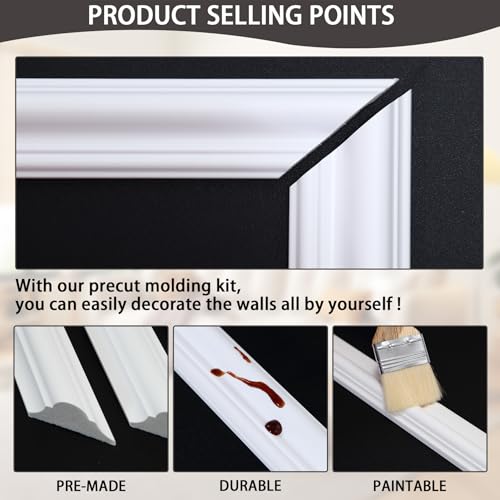 Lunghaa 3-Frame 20" x 20" Premade Accent Wall Molding Kit, Ready-to-Assemble Wainscoting Panels, Pre-Cut Chair Rail Moulding Trim Picture Frame for Home Décor - size: 3-Frame, 20"W x 20"H