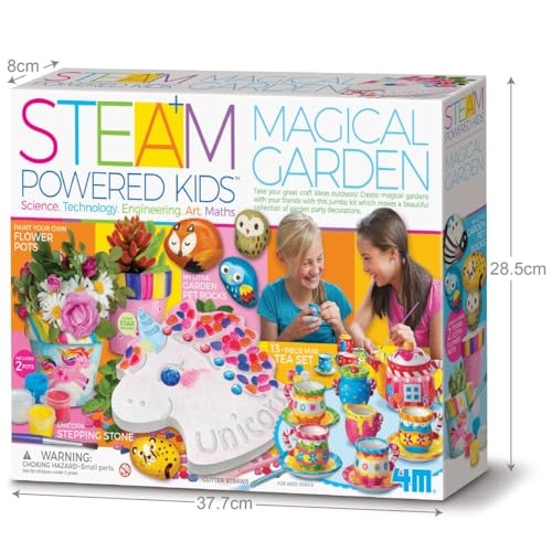 4M Magical Garden Kit for Kids Ages 8-12 – 4-in-1 Craft Set: Paint Flower Pots, Unicorn Stepping Stone with Glow Star, Mosaics & Gemstones, Mini Porcelain Tea Set, Garden Stones, Creative Art Gift - style: Magical Garden
