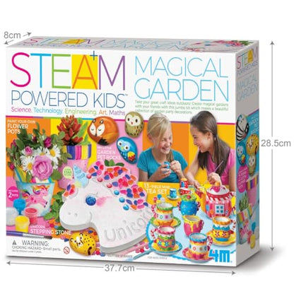 4M Magical Garden Kit for Kids Ages 8-12 – 4-in-1 Craft Set: Paint Flower Pots, Unicorn Stepping Stone with Glow Star, Mosaics & Gemstones, Mini Porcelain Tea Set, Garden Stones, Creative Art Gift - style: Magical Garden