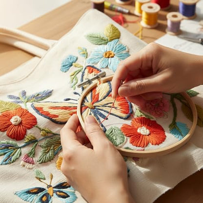 ARTopet 3Pcs Embroidery Tote Bag Kit for Beginners Butterfly Canvas Cross Stitch Handbag with Hoops Needles Threads Reusable Grocery Bag for Women - color: 3Pcs