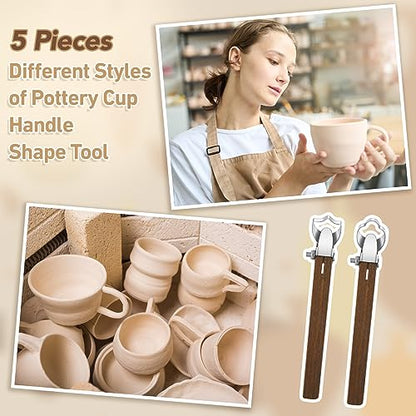 Therwen 5 Pcs Pottery Trimming Tools Clay Scrapers Wooden Handle Ceramic