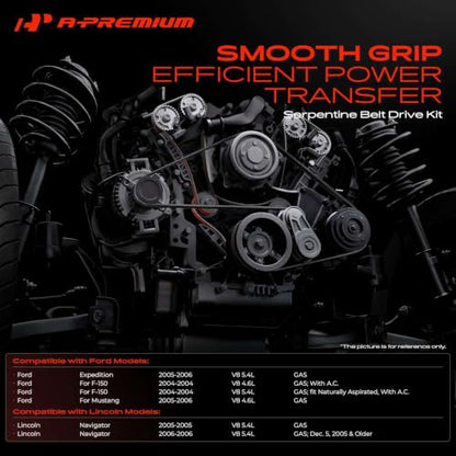 A-Premium Engine Serpentine Drive Belt Kit with Tensioner & Idler Pulley