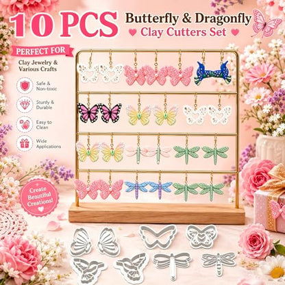 10PCS Butterfly Dragonfly Hummingbird Clay Cutters for Jewelry - color: Butterfly & Dragonfly