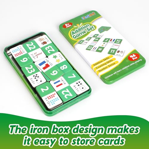 Kasfalci Addition Dominoes Set,Math Games for Kids,Math Manipulatives,Counting Toys,Learning Games,Preschool Learning Activities,Homeschool Supplies,Kindergarten Classroom Must Haves,1st 2nd 3rd Grade - color: Green