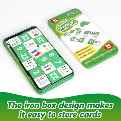 Kasfalci Addition Dominoes Set,Math Games for Kids,Math Manipulatives,Counting Toys,Learning Games,Preschool Learning Activities,Homeschool Supplies,Kindergarten Classroom Must Haves,1st 2nd 3rd Grade - color: Green