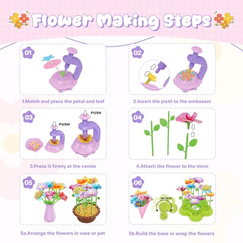 FUNZBO Girls Toys - Flower Bouquet Craft Kits, DIY Arts and Crafts Supplies