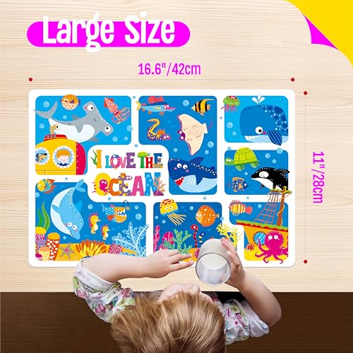 6 Pack Placemats for Kids, Non-Slip Washable, Reusable Animals, Alphabet, Dinosaur, Universe, Ocean Themed Educational Placemats for Home, Kindergarten, Classroom, Nursery - style: Style-C