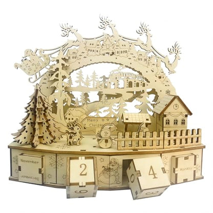 Deluxe 3D Wooden Christmas Puzzle: Mechanical Model Building Kit for Adults & Kids, Challenging DIY Assembly, STEM Engineering Toys, Unique Holiday Decor and Creative Gift (No Battery)