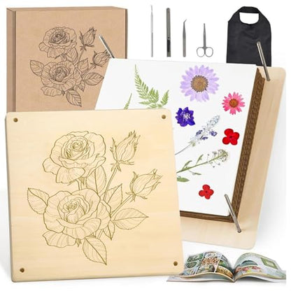 GTQYYF Large Flower Press Kit 10.8 x10.8 inches with Storage Bag,Solid Wood Flower Press Kit - DIY Arts and Craft Kit 10 -Layers, Ideal Gift for Flower & Plant Lovers - size: 10.8 x 10.8 inches