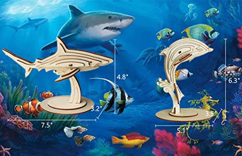 3D Wooden Sea Animal Puzzle, 6 Piece Set Wood Sea Animals Skeleton DIY Assembly Model Kits, Wooden Crafts Brain Teaser Puzzle, STEM Gifts for Adults & Teens Birthday Gifts Xmas - color: Sea Animals