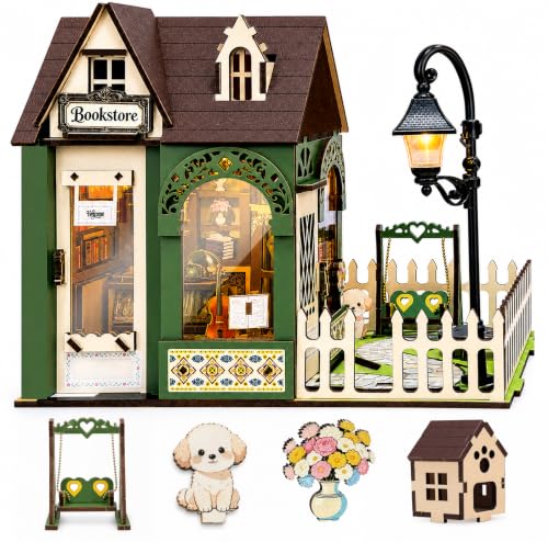 Town Bookstore Book Nook Kit, DIY Miniature Dollhouse with LED Lights, Mini Bookshelf Insert Decor for Adults & Teens, Creative Craft Gift for Family, Friends & Book Lovers - style: Town Bookstore