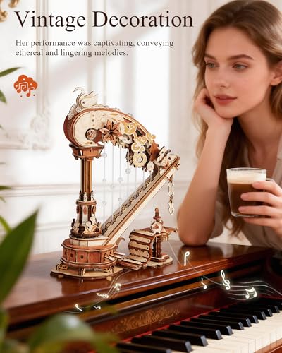 ROKR Magic Harp 3D Wooden Puzzle, Self-Playing Mechanical Music Box, 350pcs