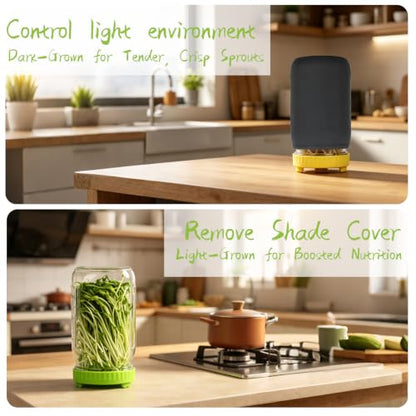 Seed Sprouting Kit & Green Onion Regrower, 2×32 Oz Wide-Mouth Mason Jars, Sprouter Lids, Stainless Steel Stand, Sprout Tray & Light Shield, Ideal for Sprouts, Broccoli, Alfalfa & Microgreens - color: Yellow + Green + Green Onion Regrower