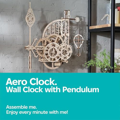 UGEARS Aero Clock Wooden 3D Puzzles for Adults - Mechanical Wooden Model Kits for Adults to Build, Wall Clock 3D Puzzle with Pendulum Model Kit, DIY Miniature Kit Crafts Gift for Fathers Day