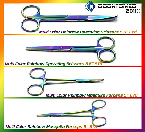 OdontoMed2011® Advanced Anatomy Kit | Premium Stainless Steel Multi Titanium Rainbow Color | 24 Pcs Tools Set with Scalpel Knife Handle for Medic Students | Included in Case ODM