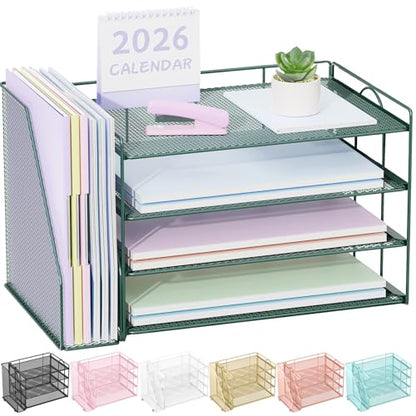 Spacrea 4-Tier Paper Organizer for Desk with File Organizer - color: Dark Green
