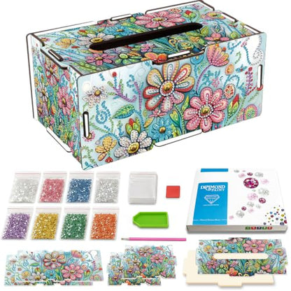 LSQFS DIY Diamond Art Kits for Adults Tissue Box Kit,Flower,1PC - color: Flower 1