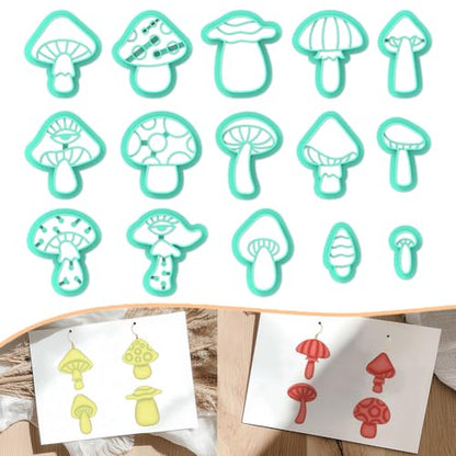 ACRNIGHEET Mushroom Clay Cutters - 15pcs 3D Clay Cutters for Polymer Clay, Clay Cutters Shapes Mushroom, Cookie Cutter, DIY Earring Making Tools with Storage Box - style: Mushroom theme (15 pcs)