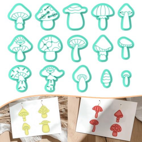 ACRNIGHEET Mushroom Clay Cutters - 15pcs 3D Clay Cutters for Polymer Clay, Clay Cutters Shapes Mushroom, Cookie Cutter, DIY Earring Making Tools with Storage Box - style: Mushroom theme (15 pcs)
