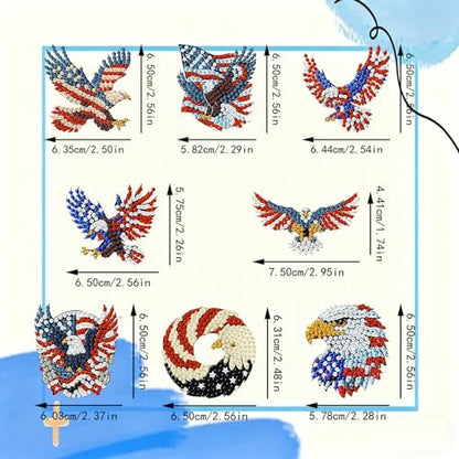 8 PCS Diamond Art Keychain Kits for Kids, DIY Diamond Painting Crafts, Beginner Art Kit, Arts & Crafts Gift - color: Patriotic Eagle