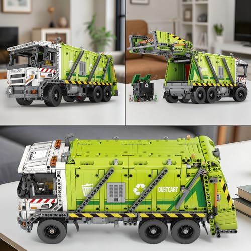Reobrix Large Garbage Truck Building Block Toy Set for Adult, Compressed Garbage Truck with RC Control & Interactive Features, Creative Birthday Gift 22022 with 1468 Pieces - style: Large Garbage Truck
