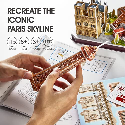 CubicFun Paris City Line LED 3D Puzzle Kit for Kids Ages 8-12 - style: 5 LED Paris Cityline