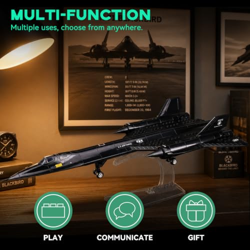 ArtorBricks SR-71 Reconnaissance Blackbird Airplane Military Building Set with Display Stand - 183Piece Model Kit for Adults, Collectors & Hobbyists