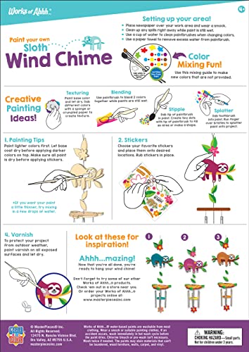 Works of Ahhh... Sloth Wind Chime Craft Kit - Classic Wood Paint Set for Kids, Includes Real Wood, Paints & Instructions - style: Sloth Wind Chime