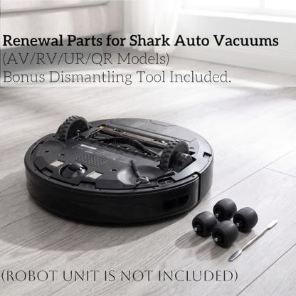 4-Pack Front Caster Wheel Replacement with Disassembly Tool, Compatible with Shark Robot Vacuum AV, RV, UR, QR Series, Parts Fit R101AE, RV1001AE, UR1100SRUS, AV1002AE