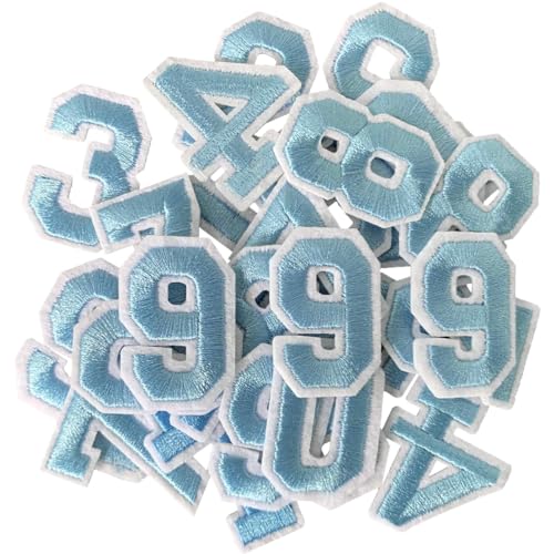 GYGYL 30 Pieces Iron on Numbers Patches for Clothes, Light Blue - color: Light Blue, size: Pack of Numbers