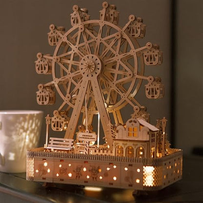 3D Wooden Puzzle for Adults, Musical Ferris Wheel with LED Lights - color: Musical Ferris Wheel