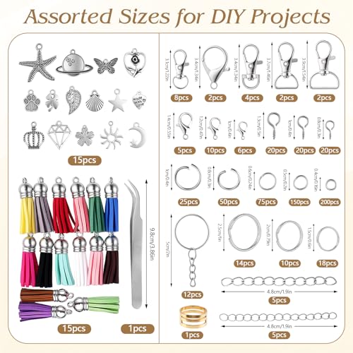 BESARME 695Pcs Keychain Making Kit with Rings, Clasps and Charms - color: Silver（695PCS）