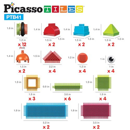 PicassoTiles Toys 41 piece Hedgehog Block Building Blocks Construction Toy Set w/IdeaBook Learning Playset None Magnetic STEM STEAM Educational Kit Child Brain Development Preschool Kindergarten PTB41 - color: 41pc Hedgehog