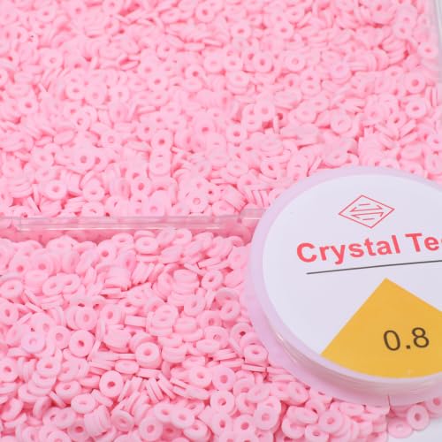 4000pcs Light Pink Clay Beads,6mm Heishi Bead Polymer Flat Round Disc Bulk Beads for Jewelry Making,DIY Friendship Bracelet and Necklace Craft - color: Light Pink