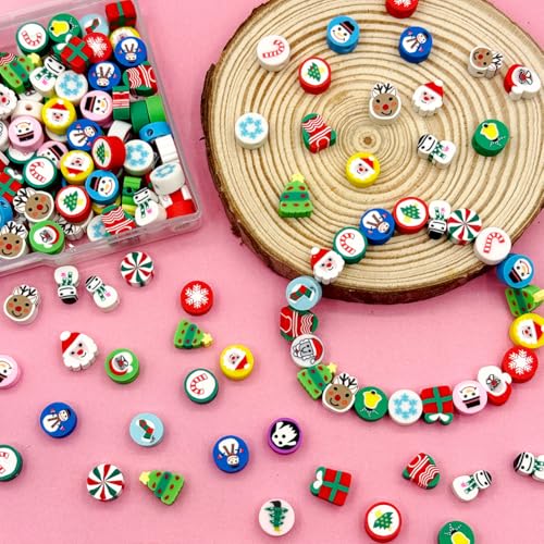 Christmas Polymer Clay Beads, Mixed Charm Spacer Beads for Bracelet Necklace DIY Jewelry Making (Christmas) - color: Christmas