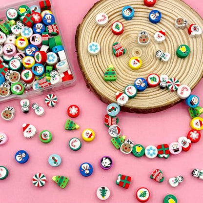Christmas Polymer Clay Beads, Mixed Charm Spacer Beads for Bracelet Necklace DIY Jewelry Making (Christmas) - color: Christmas