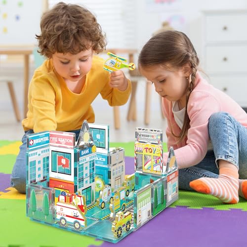 PicassoTiles Metro City Hospital Magnetic Tiles, STEM Building Set Ages 3+ - color: Metro City Hospital