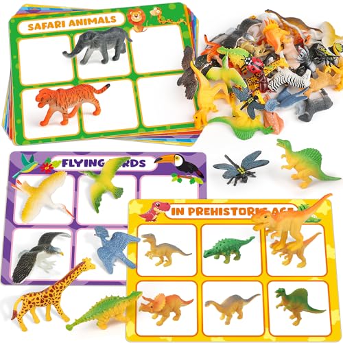 Coogam Sorting Toys for Toddles, Animals Figures Dinosaurs Birds Insects Cognition Matching Game Playset, Fine Motor Learning Activities Educational Toy Gift for 3 4 5 Year Old Kid - style: Animal theme
