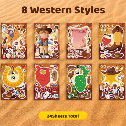 Cowboy Make a Face Stickers, Western Party Crafts for Boys & Girls - color: Cowboy