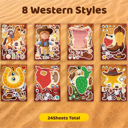 Cowboy Make a Face Stickers, Western Party Crafts for Boys & Girls - color: Cowboy