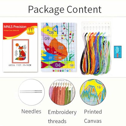 Zhenqing Rainbow Fox Cross Stitch Kit - 11CT Pre-Printed 28x38cm Fabric with Threads & Needle (No Tools) (68571) - color: Rainbow Fox