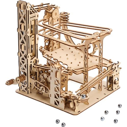 3D Wooden Puzzles for Adults: 371pcs Wood Mechanical Marble Run Model Kits with Roller Coaster Building Set for Adults - 3D Brian Teaser Desk Toys Wooden Puzzles for Men Women Hobbies Gifts