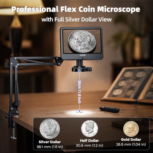 JL109A 10.1" Digital Microscope Full View Coin with Screen, Flex Arm Stand - size: JL109A-Flex Arm Stand