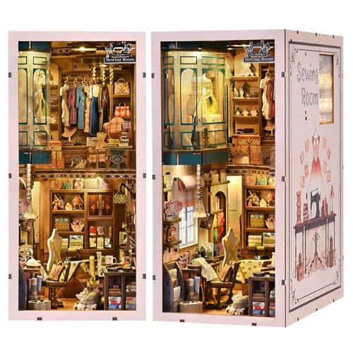 fifijoy Book Nook Kit - Sewing Room DIY Miniature House Dollhouse Kit for Adults and Teens, Booknook Tiny House Bookshelf Decor 3D Wooden Puzzle, Gifts for Family and Friends - color: Sewing Room